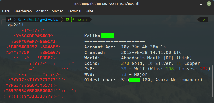 Github Philipp Meier Gw2 Cli Pager Simple Neofetch Like Command Line Tool For Displaying